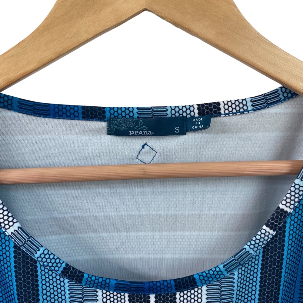 Prana Mosaic Blue and White Striped Drawstring Waist  Lindy Dress - Picture 4 of 7